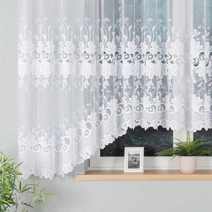 KASJANA Biała firanka gotowa żakardowa z podcięciem 500x160 cm