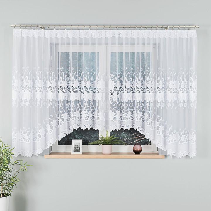 KASJANA Biała firanka gotowa żakardowa z podcięciem 500x160 cm