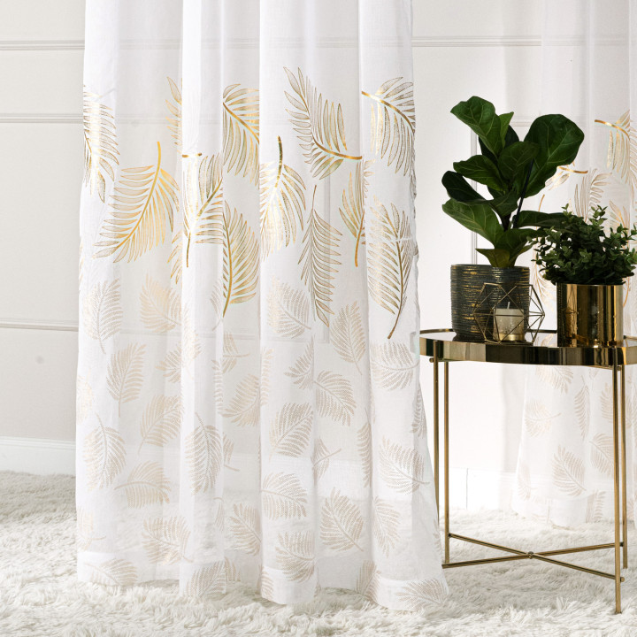 MARIETTA Firanka gotowa na przelotkach 140x250 cm, offwhite ze złotym-szampańskim
