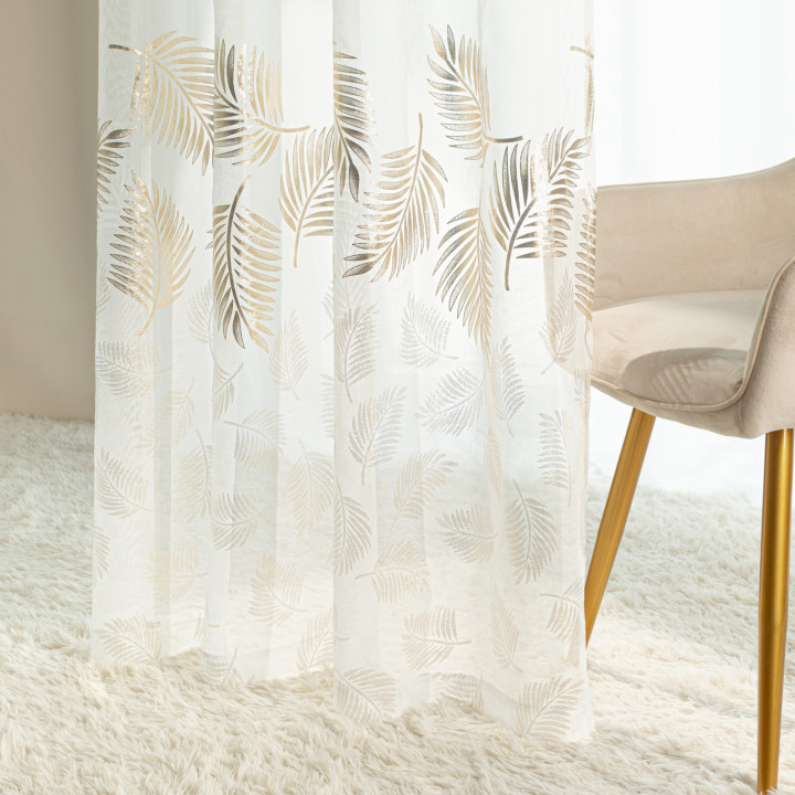 MARIETTA Firanka gotowa na taśmie z etaminy 140x250 cm, offwhite ze złotym-szampańskim