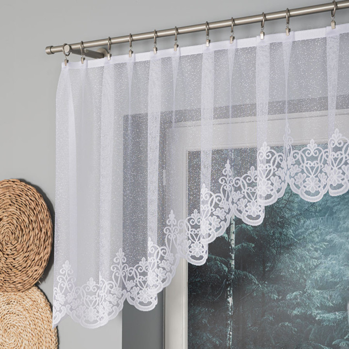 ŻANETA Biała firanka gotowa żakardowa z podcięciem z dzianiny żakardowej 300x80 cm