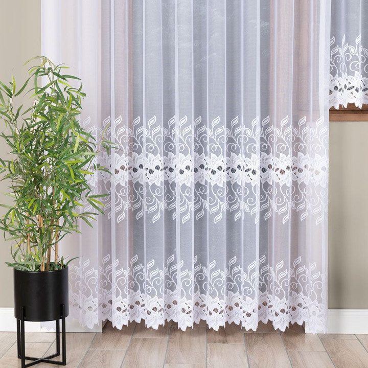 BASTIA Biała firanka gotowa żakardowa 300x250 cm