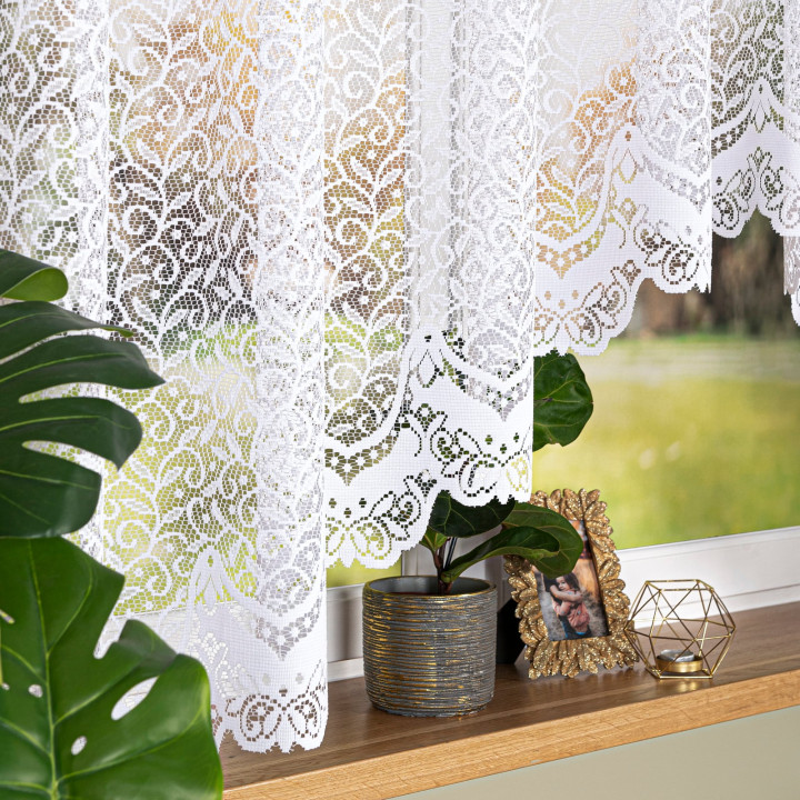 BOGUMIŁA Biała firanka gotowa żakardowa z podcięciem 400x160 cm