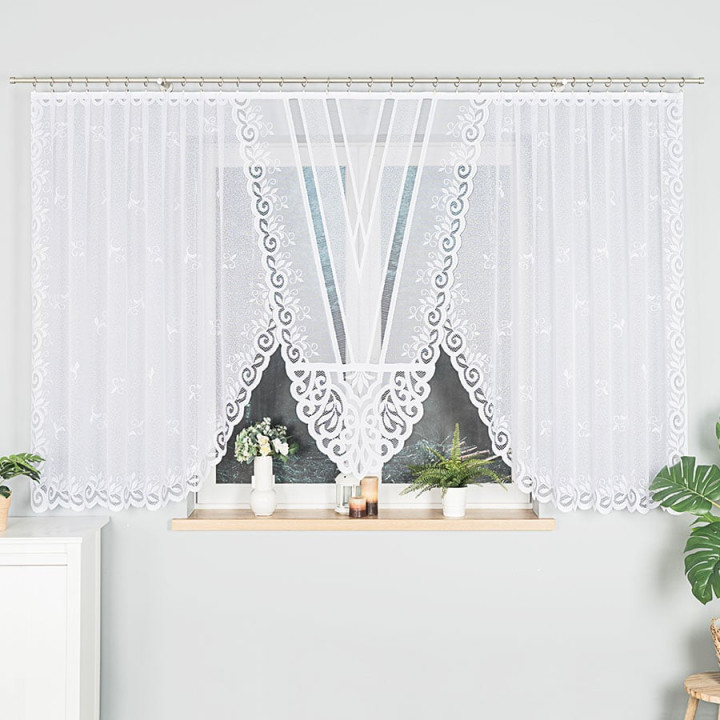 ROZALIA Biała firanka gotowa żakardowa z podcięciem 450x160 cm