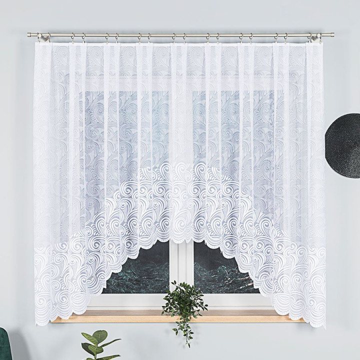 KINGA Biała firanka gotowa żakardowa z podcięciem 330x160 cm