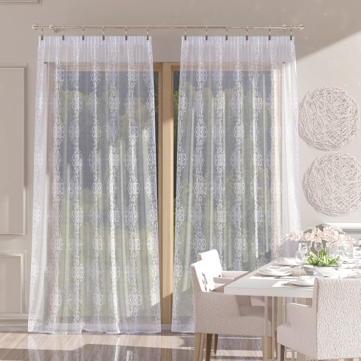 EMBER Biała firanka gotowa na taśmie z żakardu 140x250 cm