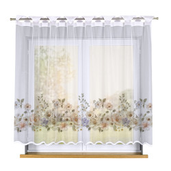 KWIATY Z EFEKTEM WYSZYWANIA Biała firanka gotowa żakardowa 250x160 cm
