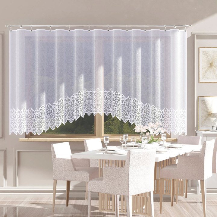 KRYSTYNA Biała firanka gotowa żakardowa z podcięciem 300x160 cm