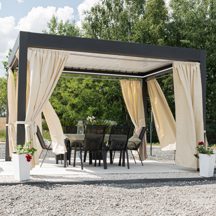 GARDENIA Ciemna kremowa zasłona gotowa na taśmie z tkaniny wodoodpornej 140x250 cm