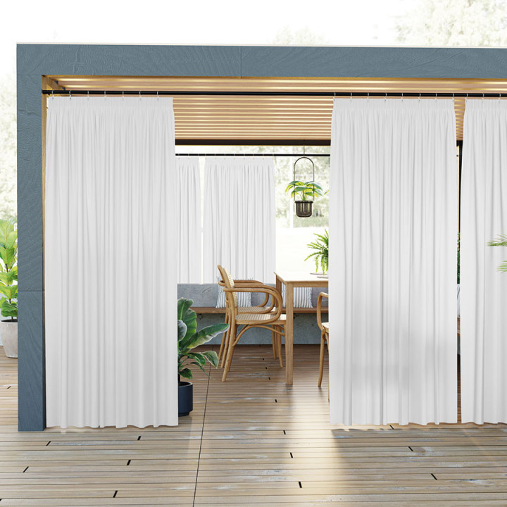 GARDENIA Biała zasłona gotowa na taśmie z tkaniny wodoodpornej 140x220 cm
