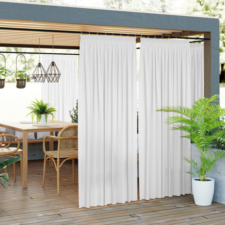 GARDENIA Biała zasłona gotowa na taśmie z tkaniny wodoodpornej 140x250 cm
