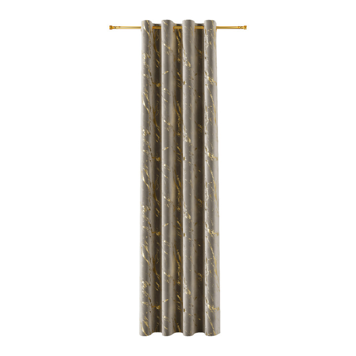 MARMA Zasłona gotowa na przelotkach z welwetu 140x230 cm, szarobeżowy ze złotym