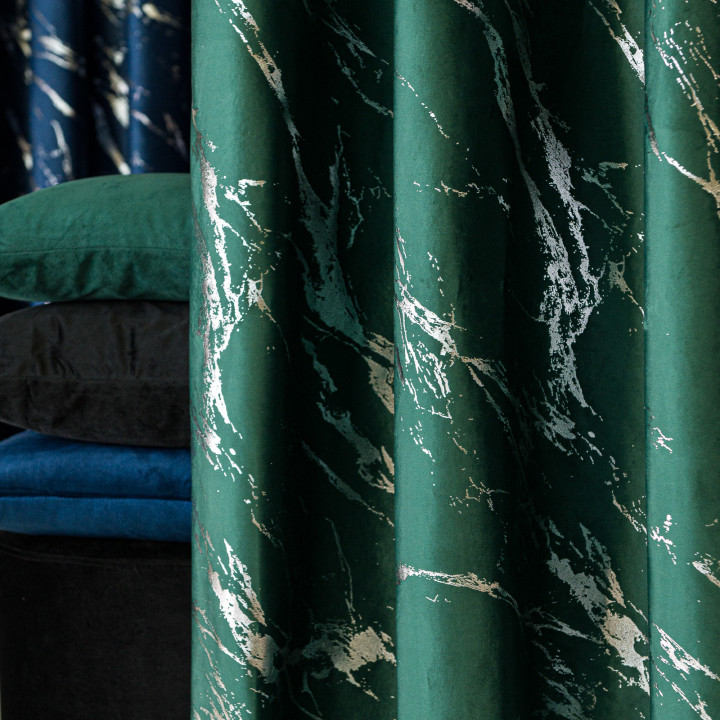 MARMA Zasłona gotowa na przelotkach 140x230 cm, ciemny zielony; butelkowy ze srebrnym
