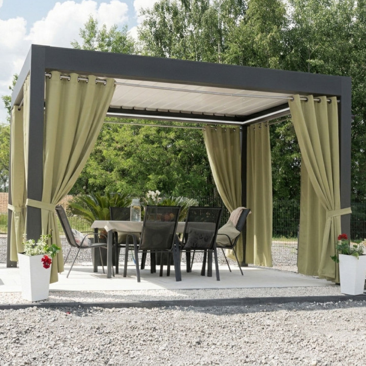 GARDENIA Zasłona gotowa na przelotkach, szerokość 140cm x wysokość 250cm, kolor 364 ciemny szarozielony