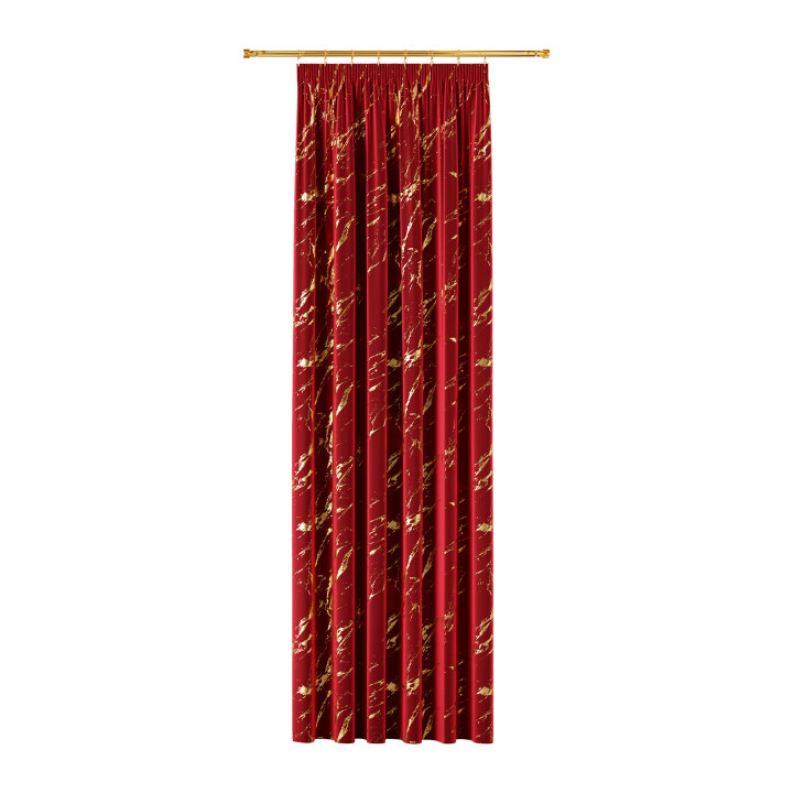 MARMA Zasłona gotowa na taśmie, szerokość 140cm x wysokość 240cm, kolor 043 czerwony ze złotym nadrukiem na VELVI TD0033/ZGT/043