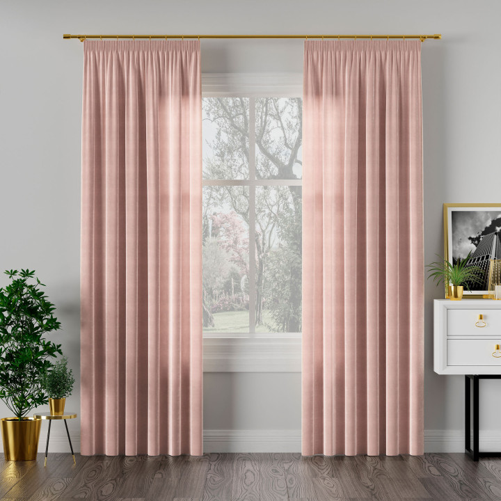 VELVI Zasłona gotowa na taśmie, szerokość 140 x wysokość 230cm, kolor 004 pudrowy różowy