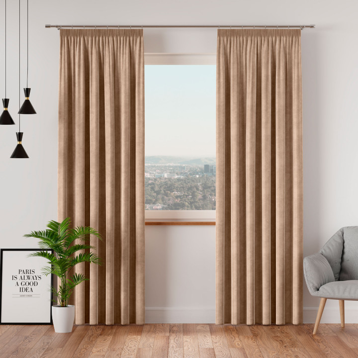 VELVI Zasłona gotowa na taśmie, szerokość 140 x wysokość 230cm, kolor 001 ciemny beżowy