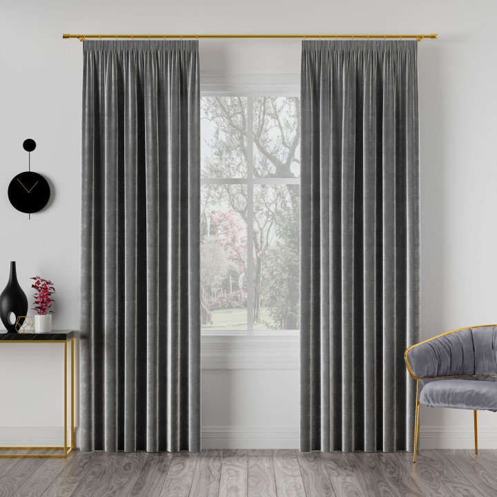 VELVI Zasłona gotowa na taśmie, szerokość 140 x wysokość 250cm,  kolor 006 ciemny szary; antracytowy
