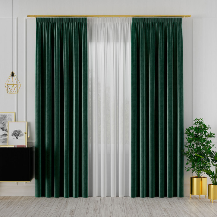 VELVI Zasłona gotowa na taśmie, szerokość 140 x wysokość 230cm, kolor 012 szmaragdowy zielony