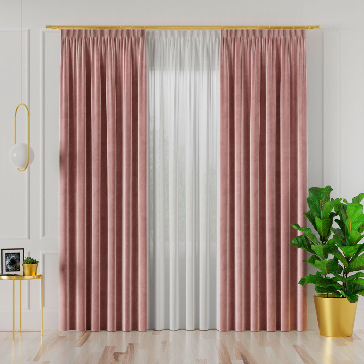 VELVI Zasłona gotowa na taśmie, szerokość 140 x wysokość 260cm, kolor 013 ciemny pudrowy różowy
