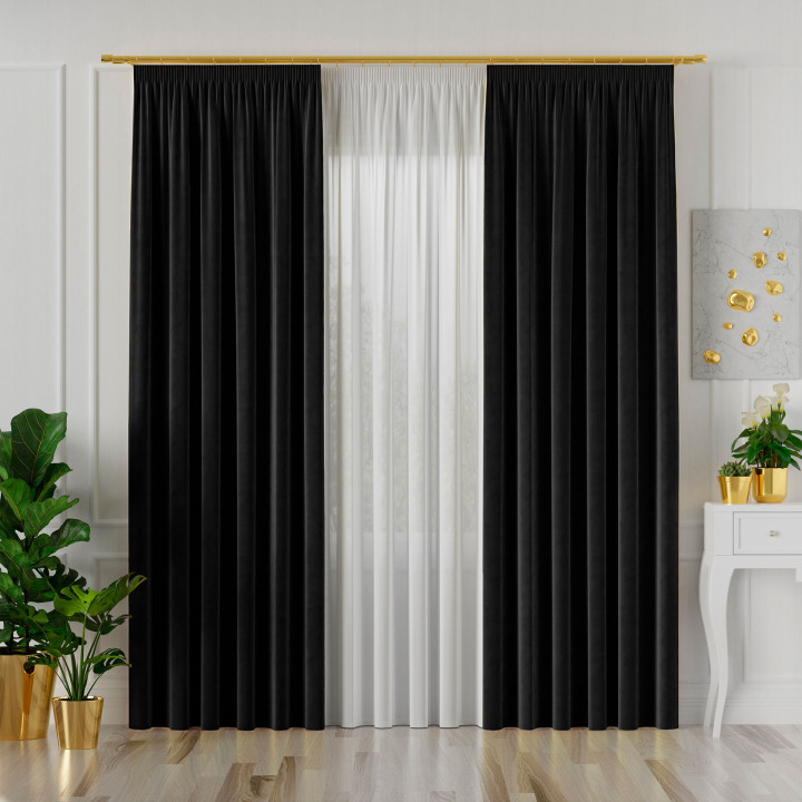 VELVI Zasłona gotowa na taśmie, szerokość 140 x wysokość 230cm, kolor 111 czarny