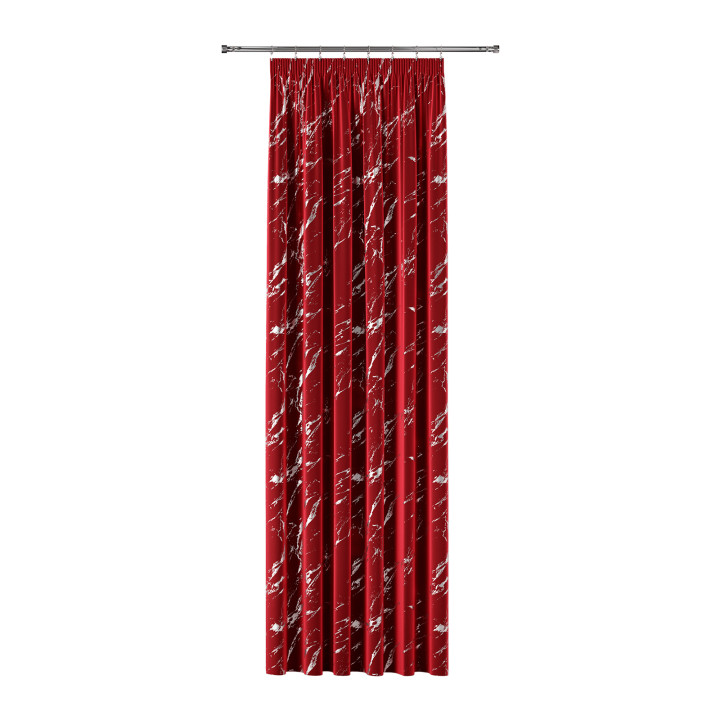 MARMA Zasłona gotowa na taśmie, szerokość 140cm x wysokość 240cm, kolor 043 czerwony ze srebrnym nadrukiem na VELVI TD0037/ZGT/0