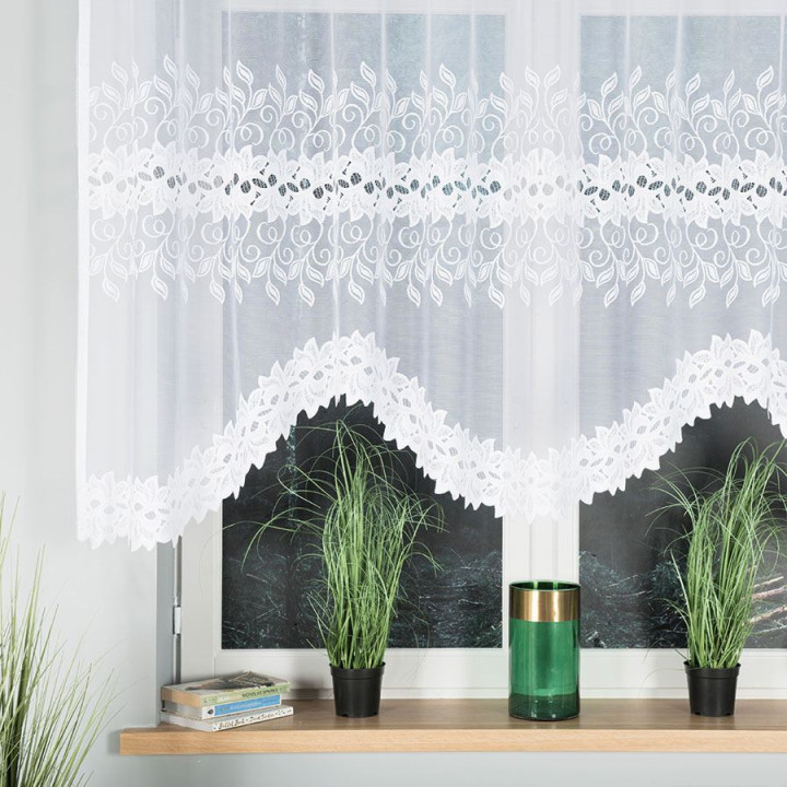 BASTIA Biała firanka gotowa żakardowa z podcięciem 250x130 cm