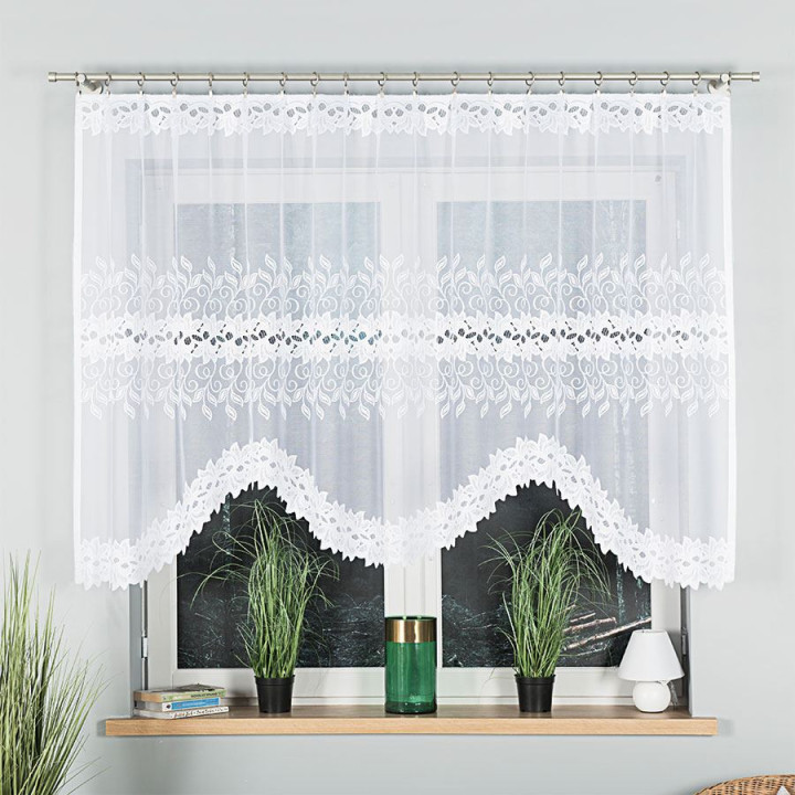 BASTIA Biała firanka gotowa żakardowa z podcięciem 250x130 cm