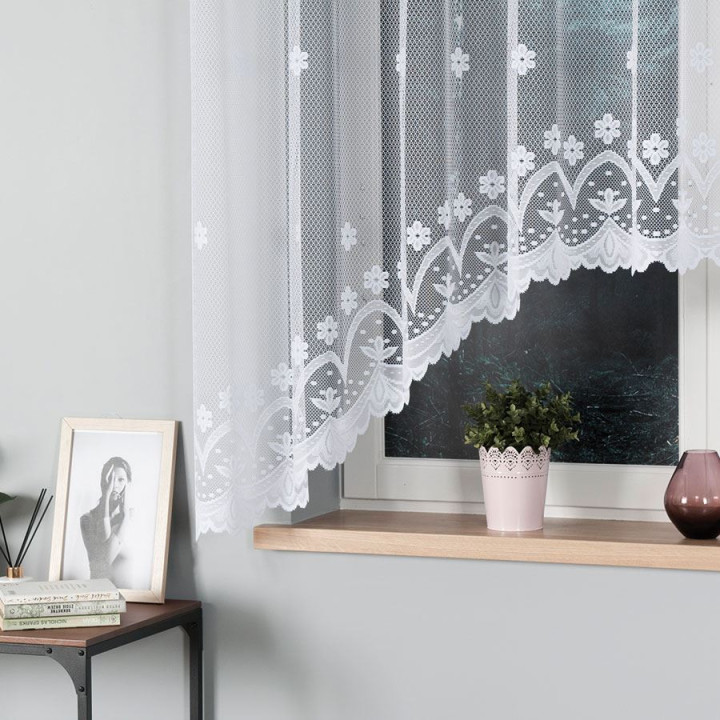 FLORENTYNA Biała firanka gotowa żakardowa z podcięciem 330x160 cm