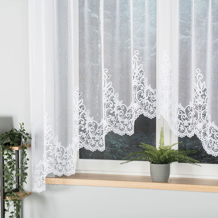 BERENIKA Biała firanka gotowa żakardowa z podcięciem 330x170 cm