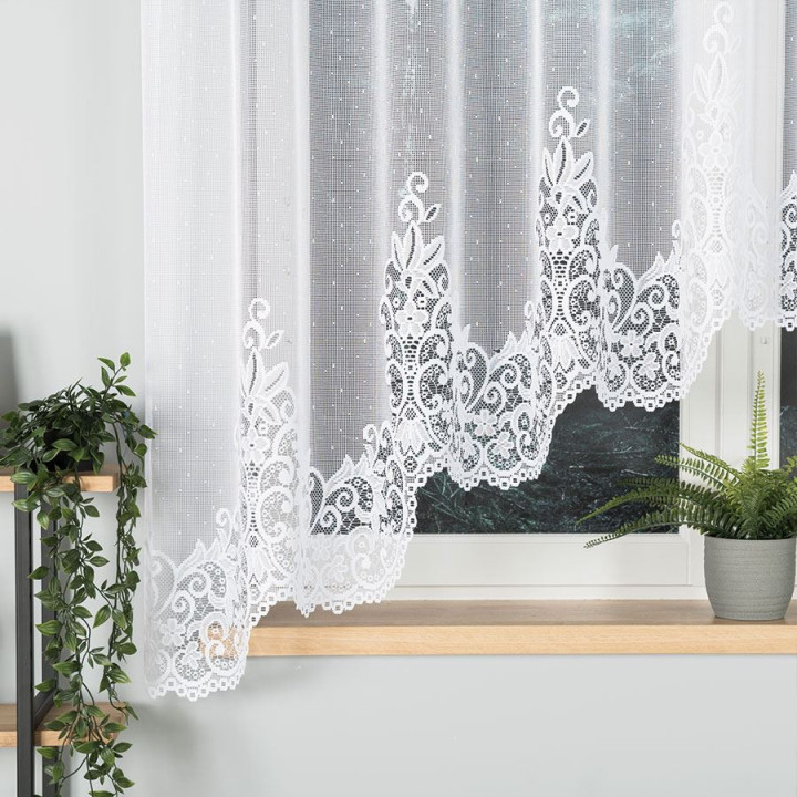 BERENIKA Biała firanka gotowa żakardowa z podcięciem 330x170 cm