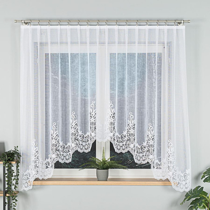 BERENIKA Biała firanka gotowa żakardowa z podcięciem 330x170 cm