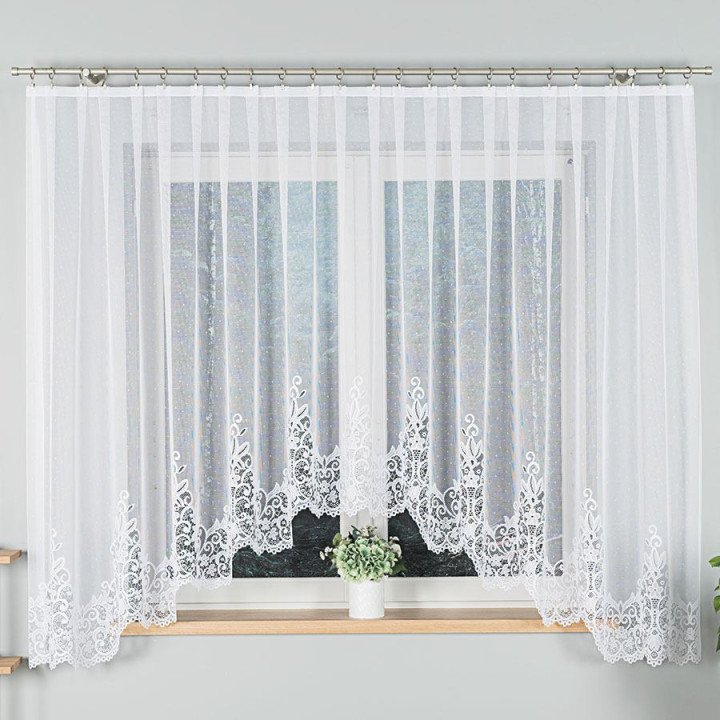 BERENIKA Biała firanka gotowa żakardowa z podcięciem z dzianiny żakardowej 400x170 cm