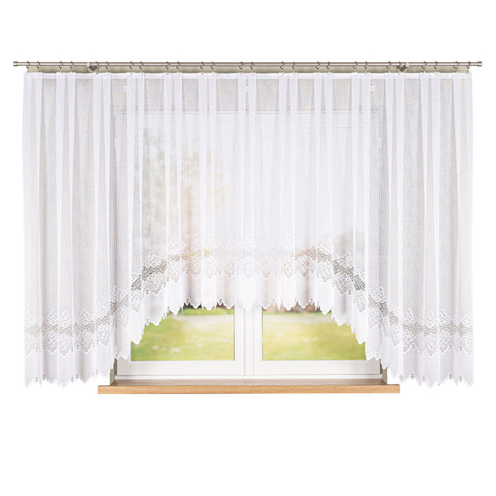 MODESTA Biała firanka gotowa żakardowa z podcięciem 400x160 cm