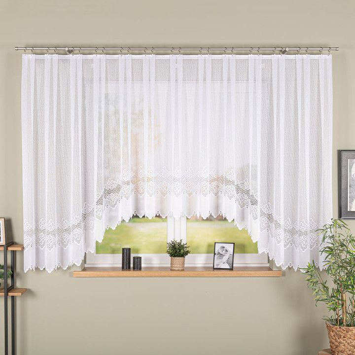 MODESTA Biała firanka gotowa żakardowa z podcięciem 400x160 cm