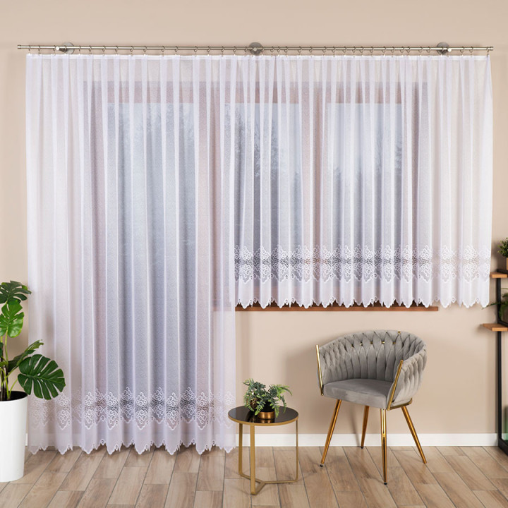 MODESTA Biała firanka gotowa żakardowa 300x250 cm