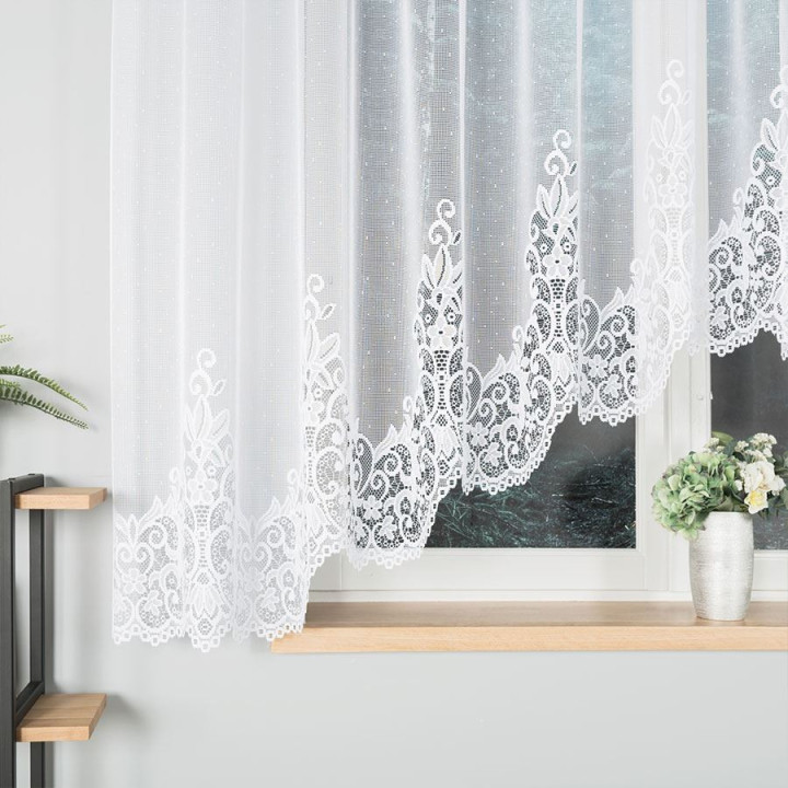 BERENIKA Biała firanka gotowa żakardowa z podcięciem 400x160 cm