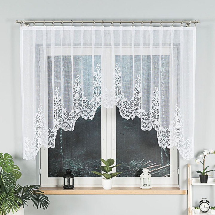 BERENIKA Biała firanka gotowa żakardowa z podcięciem 330x130 cm