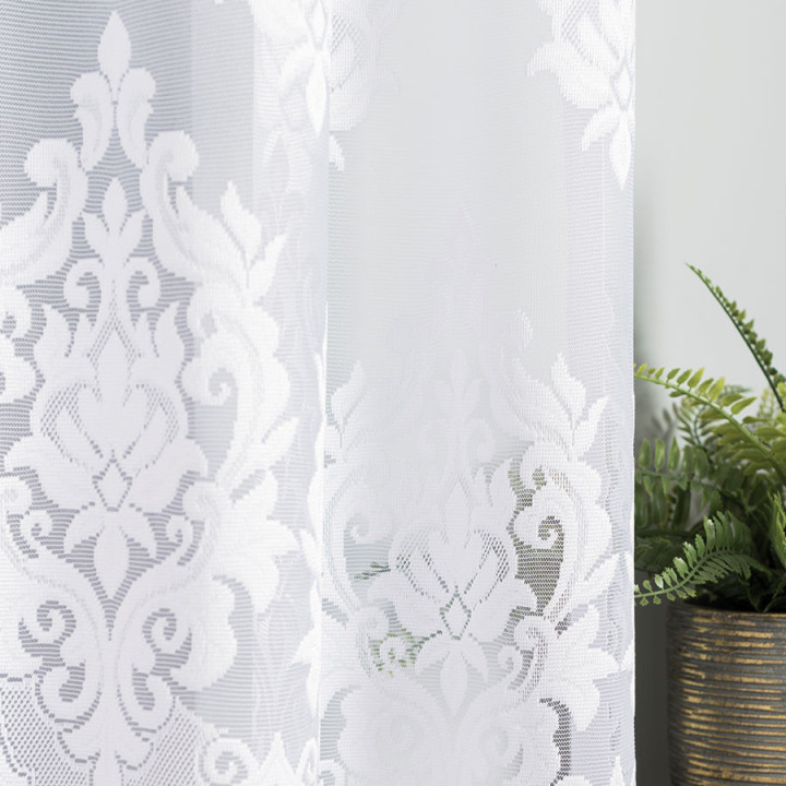 LUDMIŁA Biała firanka gotowa żakardowa z podcięciem 300x160 cm