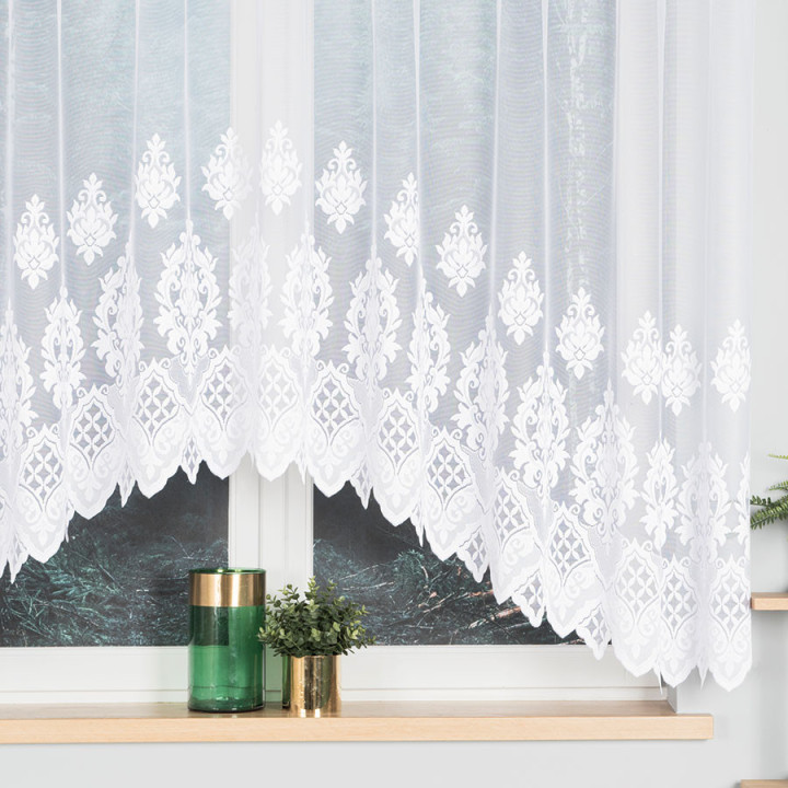 LUDMIŁA Biała firanka gotowa żakardowa z podcięciem 300x160 cm