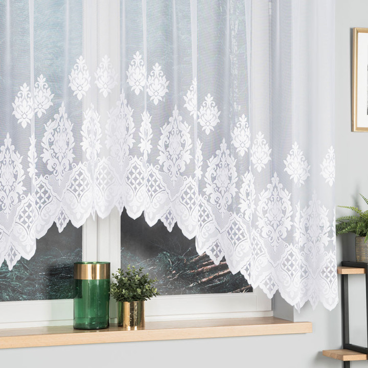 LUDMIŁA Biała firanka gotowa żakardowa z podcięciem 300x160 cm