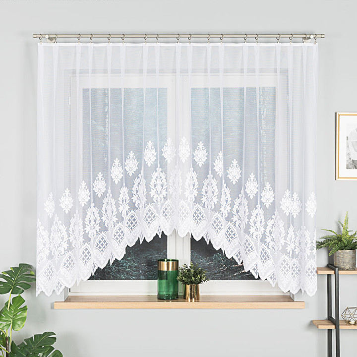 LUDMIŁA Biała firanka gotowa żakardowa z podcięciem 300x160 cm