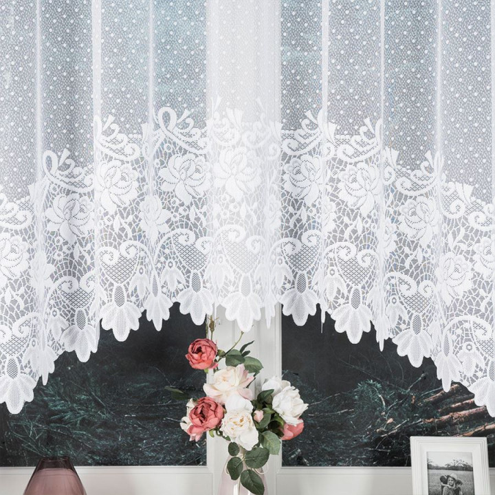 DEMETRIA Biała firanka gotowa żakardowa z podcięciem 300x160 cm