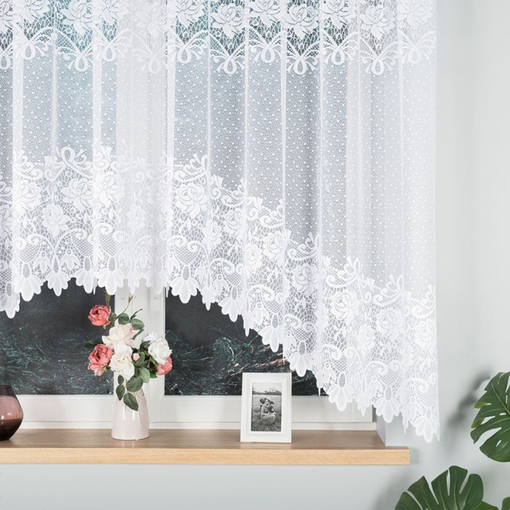 DEMETRIA Biała firanka gotowa żakardowa z podcięciem 300x160 cm