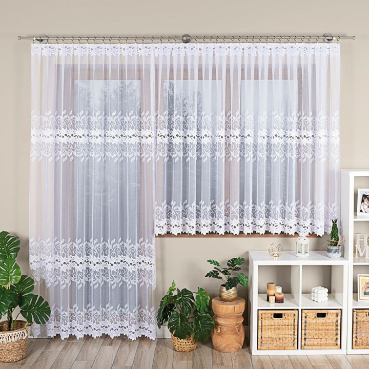 BASTIA Biała firanka gotowa żakardowa 400x160 cm
