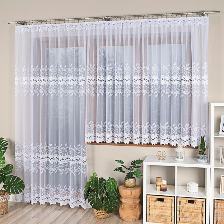 BASTIA Biała firanka gotowa żakardowa 400x160 cm