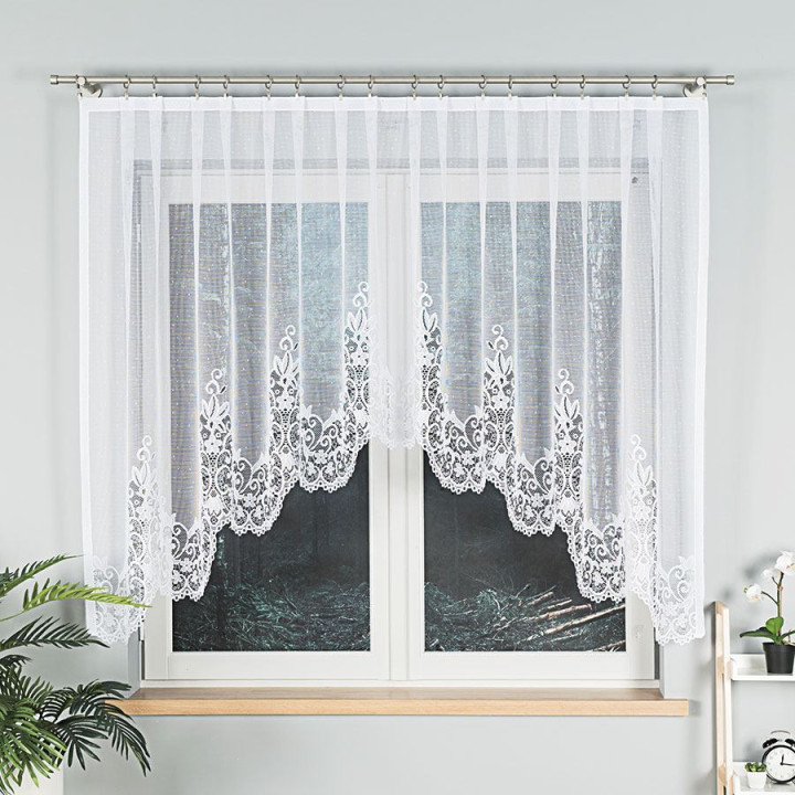BERENIKA Biała firanka gotowa żakardowa z podcięciem 330x140 cm