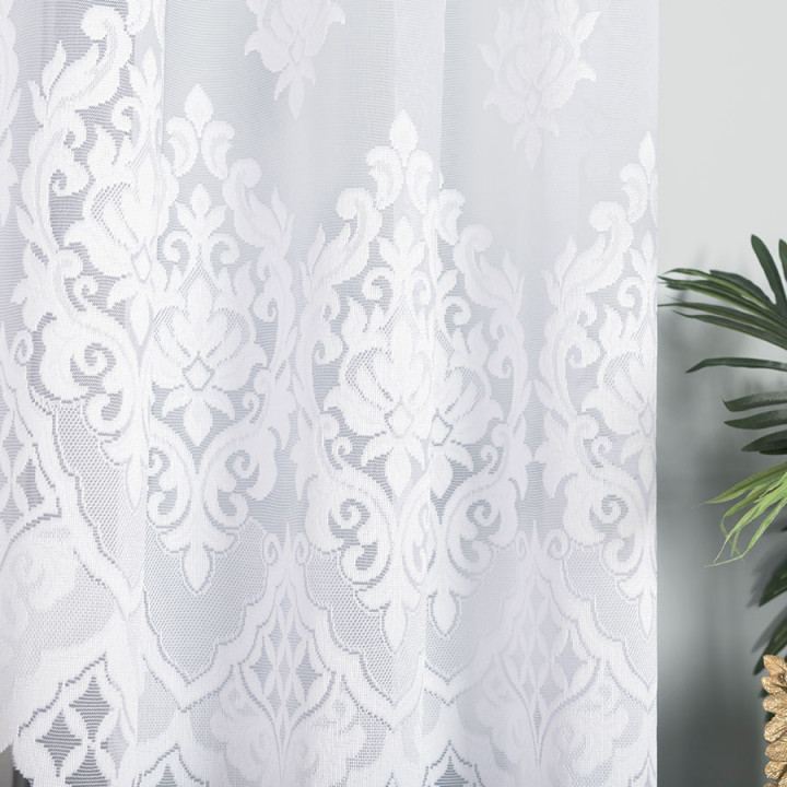 LUDMIŁA Biała firanka gotowa żakardowa z podcięciem 400x160 cm