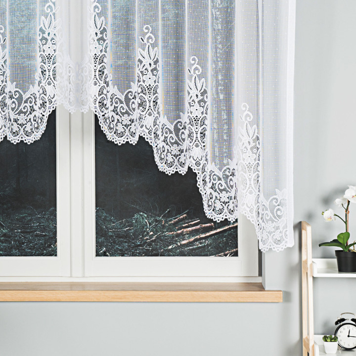 BERENIKA Biała firanka gotowa żakardowa z podcięciem 300x140 cm