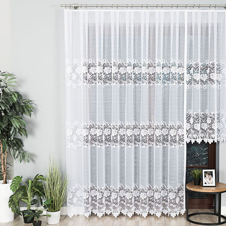 DEMETRIA Biała firanka gotowa żakardowa 300x250 cm